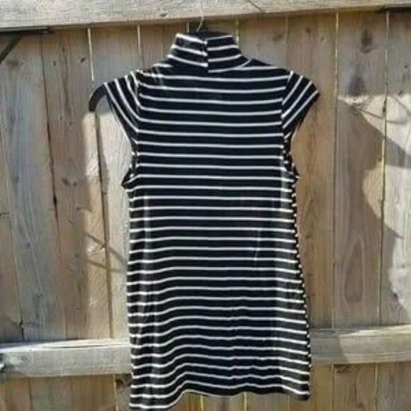 Black & White Small Long Top by Love Culture Juniors Striped Mock Turtle Neck - Picture 2 of 11